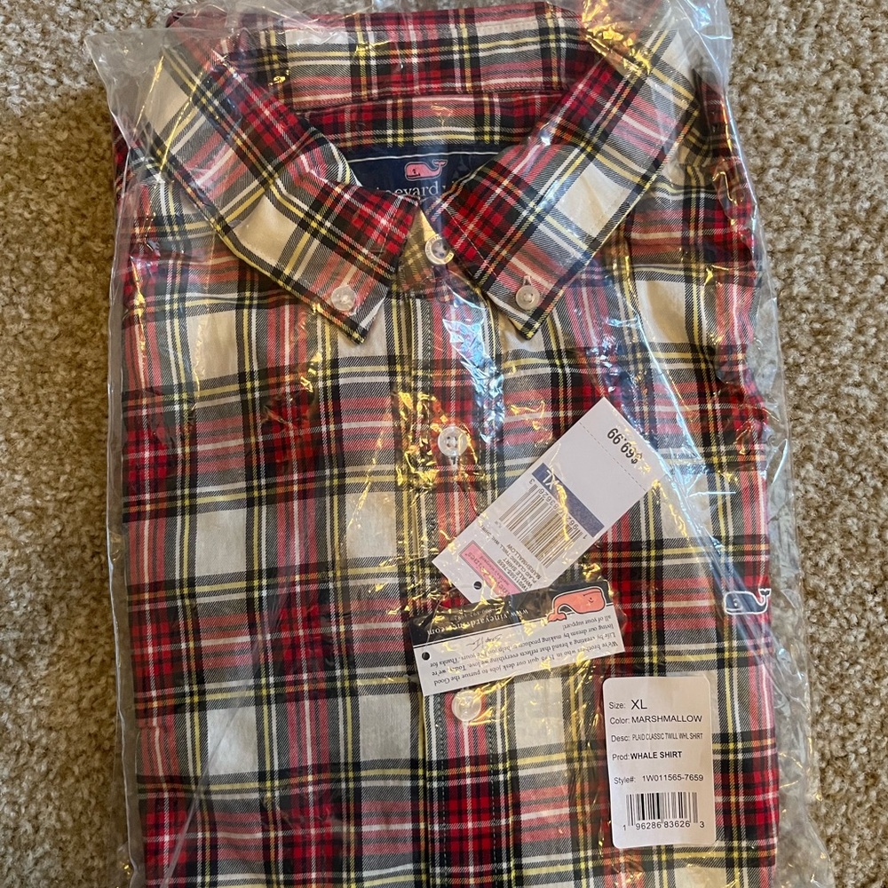 NWT Men’s Vineyard Vines Plain Classic Twill Whale Shirt in Marshmallow, Size XL